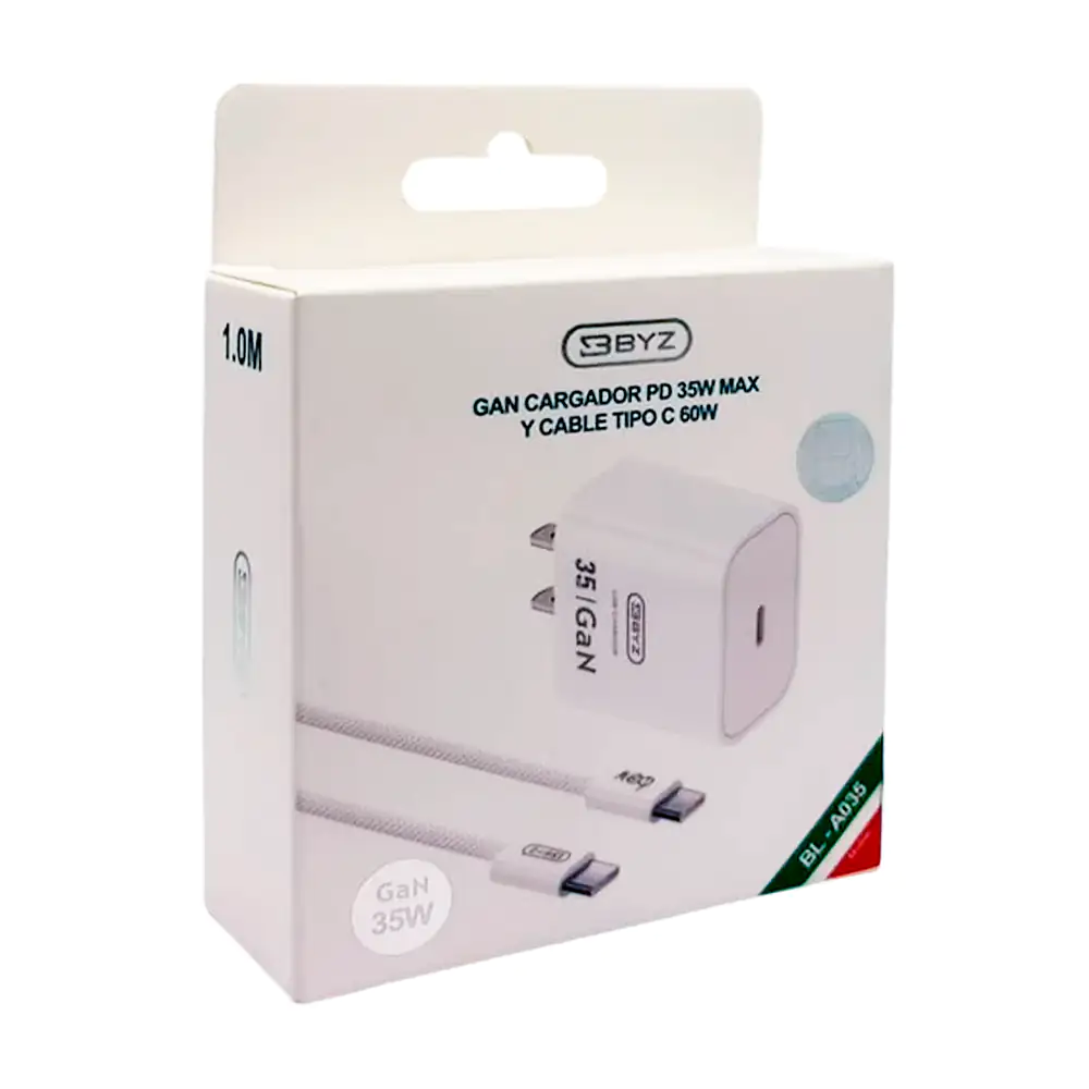 Combo cargador usb-c 35w carga rápida, cable 1mt de tipo c a c y dise…