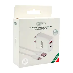 Combo cargador cubo con entrada usb y cable tipo c 15w con diseño dur…