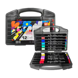 Estuche negro tipo maletín con 12 plumones acrilico de colores neón, …