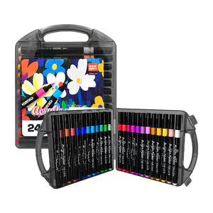 Estuche negro tipo maletín con 24 plumones acrilico de colores neón, …
