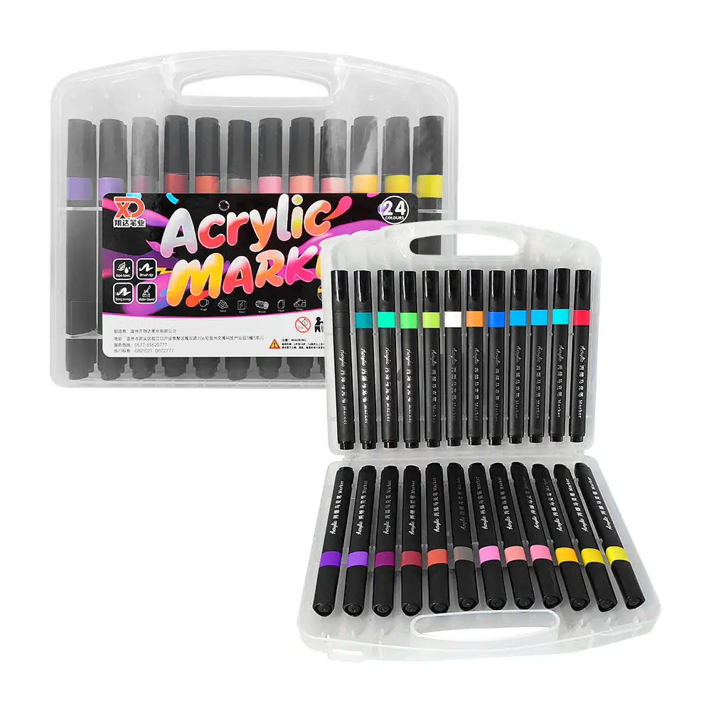 Estuche transparente tipo maletín con 24 plumones acrilico de colores…