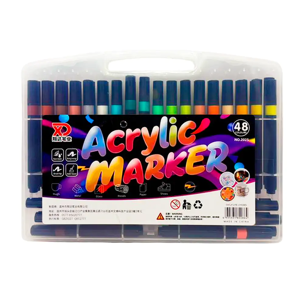 Estuche transparente tipo maletín con 48 plumones acrilico de colores…