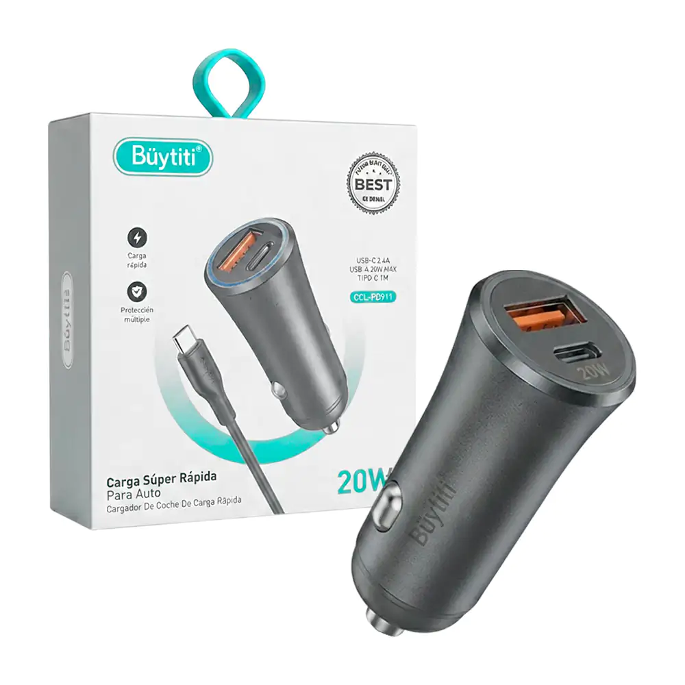 Combo plug cargador para coche, 20w con puerto usb c y cable de tipo …