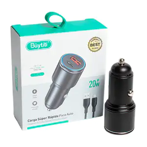 Cargador plug para carro de 20w con puertos usb y tipo c + cable de u…