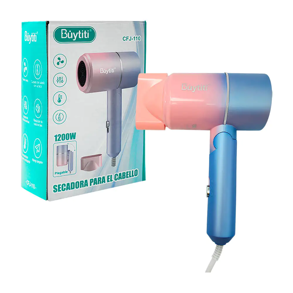 Secadora buytiti para cabello, 1200w de potencia y temperatura ajustable mango plegable / cfj-110