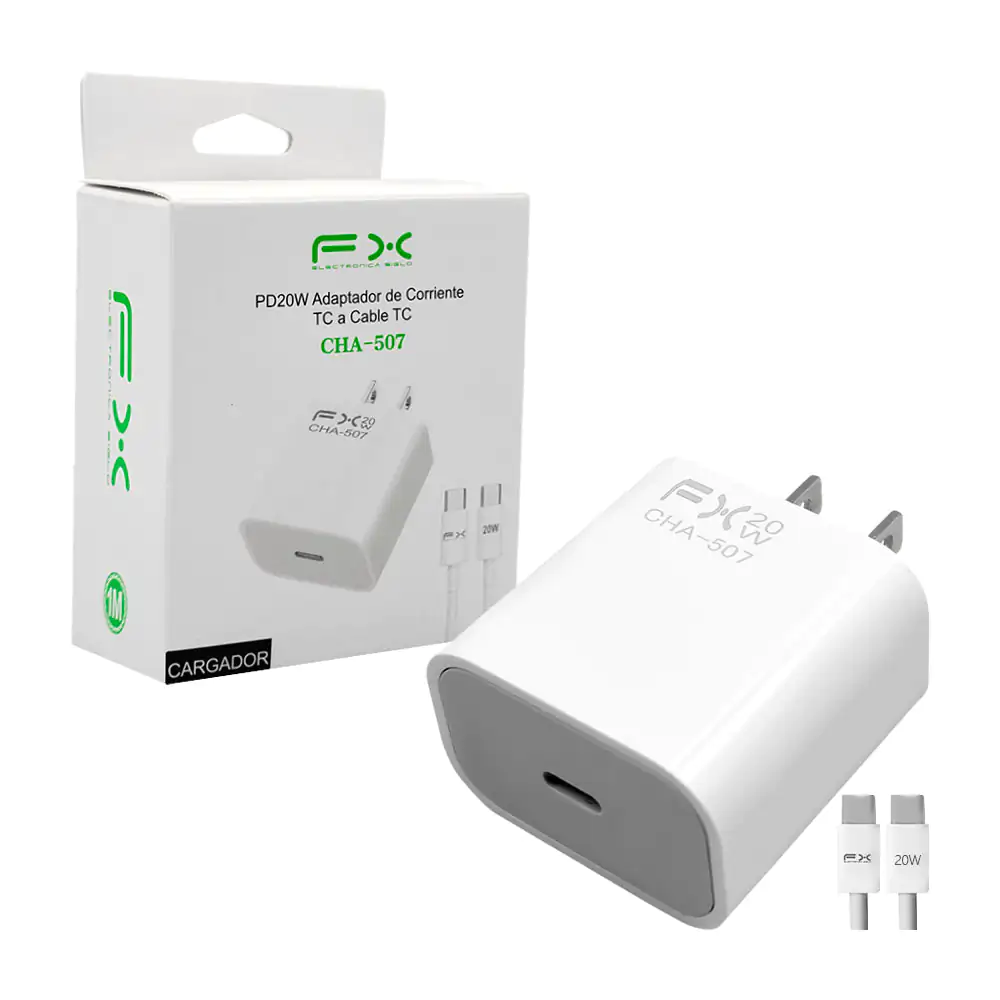 Cubo cargador FX de 20w con puerto usb-c y cable usb-c a usb-c, 1m / …