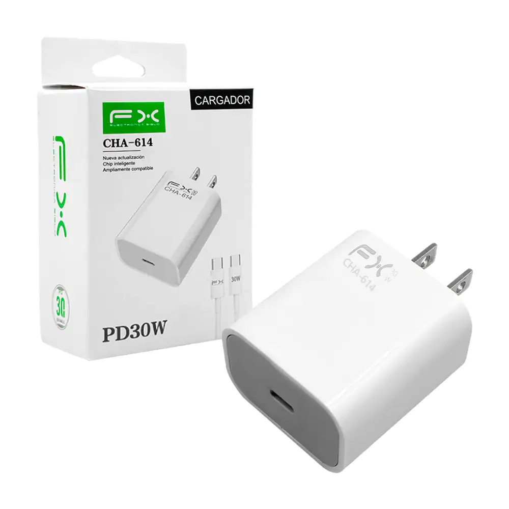 Cubo cargador FX de 30w con puerto usb-c y cable usb-c a usb-c / cha-…