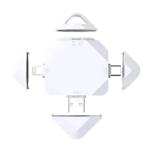 Mini lector cuadrado de tarjetas sd y micro sd 4 en 1 de 3 conexiones
