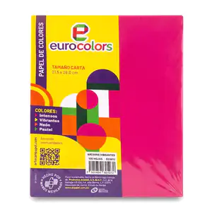 Paquete con 100 hojas eurocolors en tamaño carta de colores vibrantes…