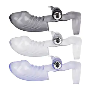 Anillo masculino de plástico tipo condón con vibrador estimulador fem…