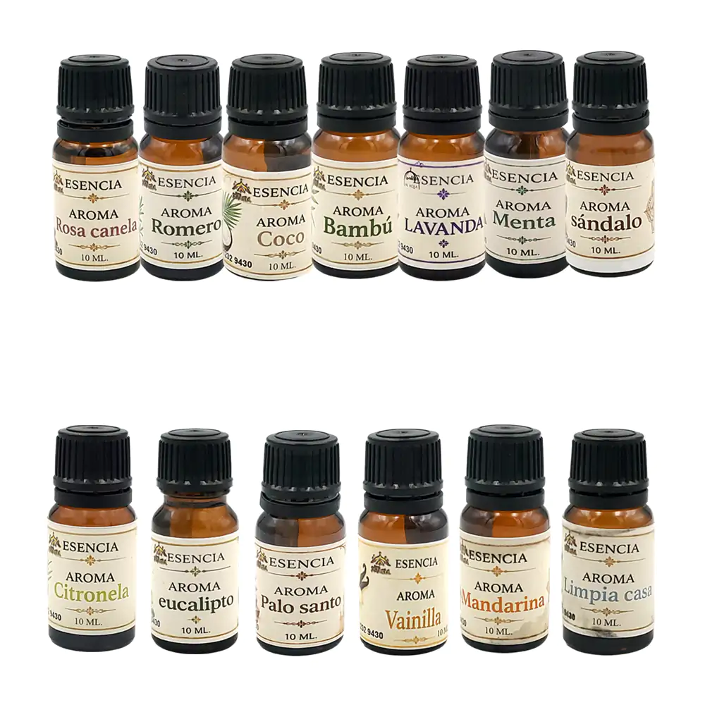 Frasco de 10ml con esencia aromatizante de ambiente y tapa negra, var…