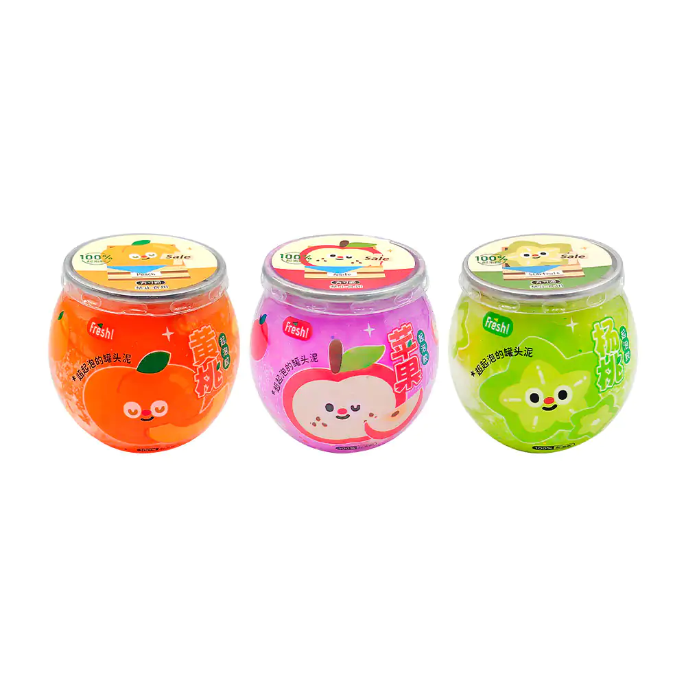 Mini botella tipo jugo con slime y aroma frutal, variedad de modelos