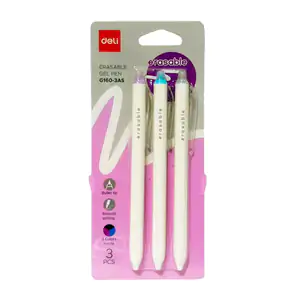 Blíster con 3 plumas - bolígrafos retractiles, borrables deli, varied…