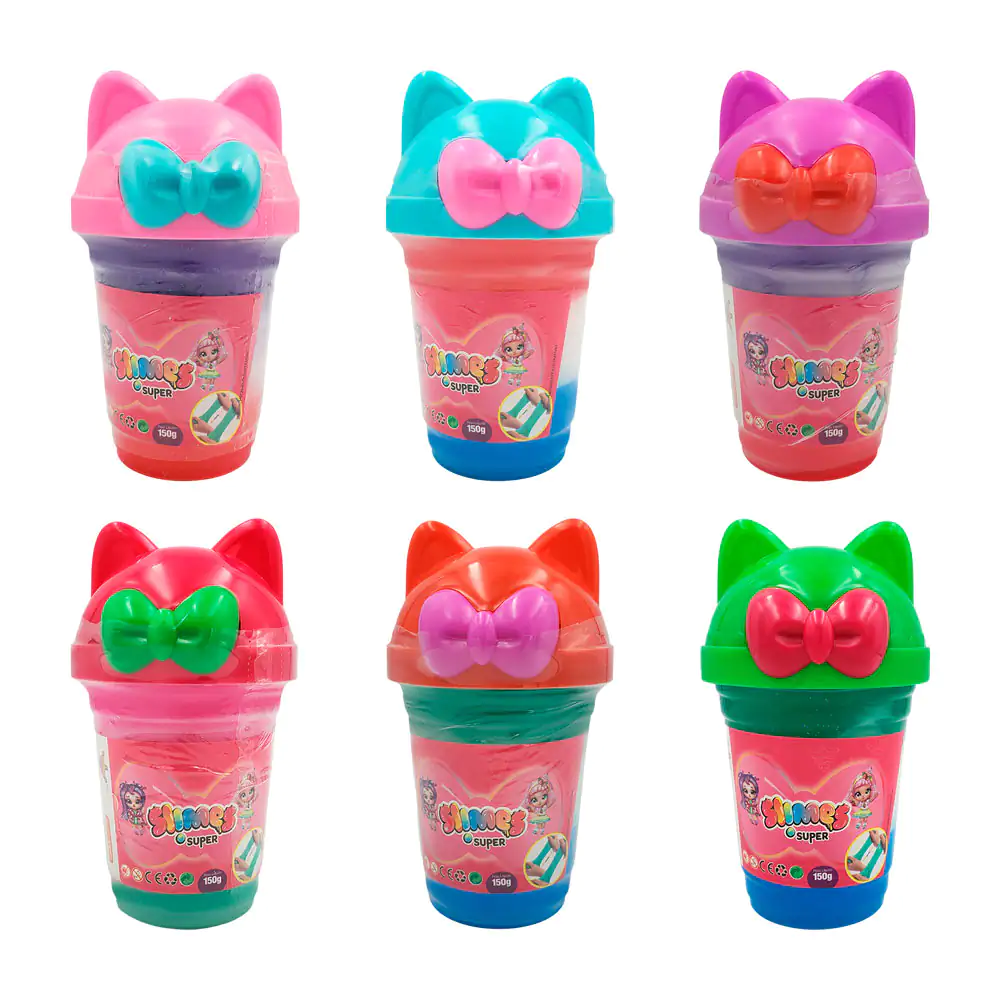 Bote con slime tricolor, tapa con orejas tipo gato y moño + mini jugu…
