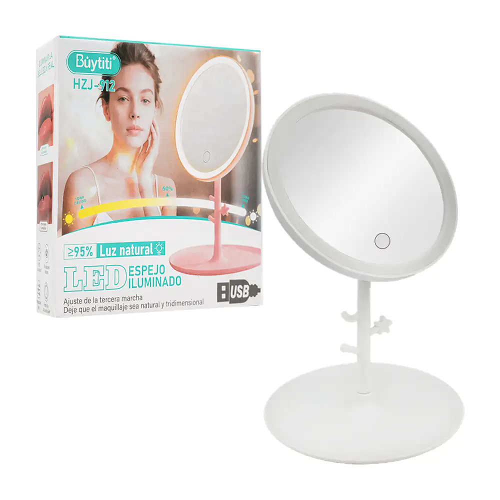 Espejo circular con luz led + base, varios modos de iluminación, vari…