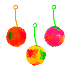 Pelota de 8cm  tipo yoyo con luz y chifle, diseño de mariposa, varied…