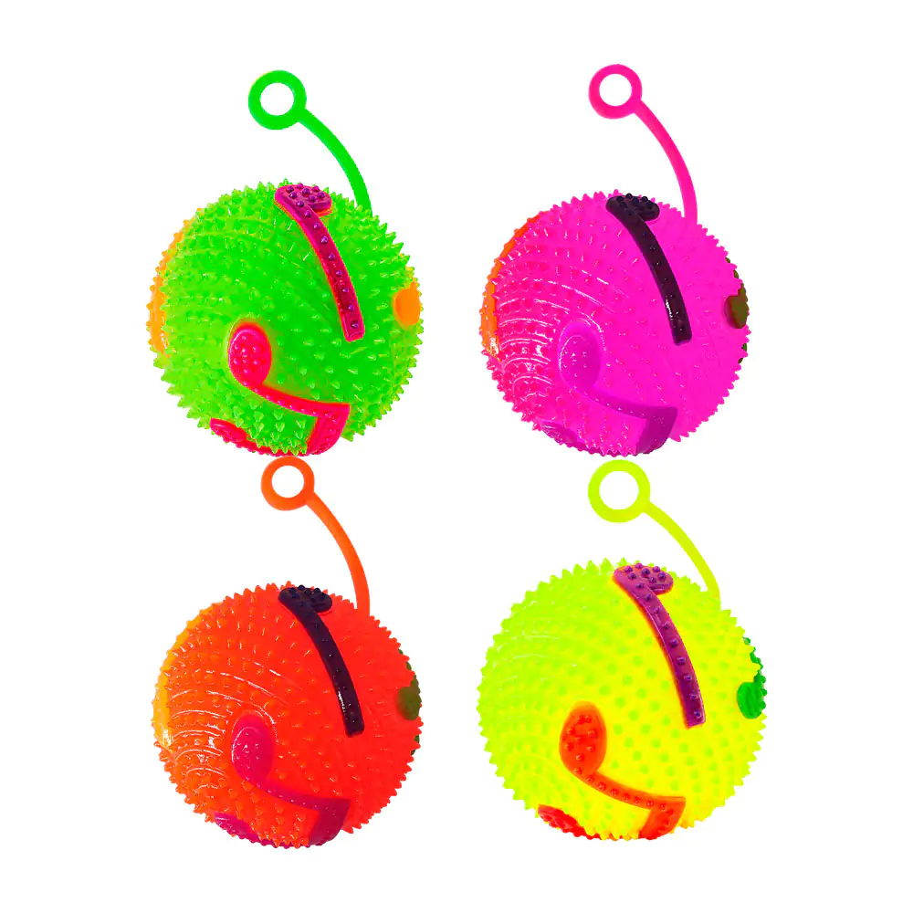 Pelota de 8cm tipo yoyo con luz y chifle, diseño de nota musical, var…