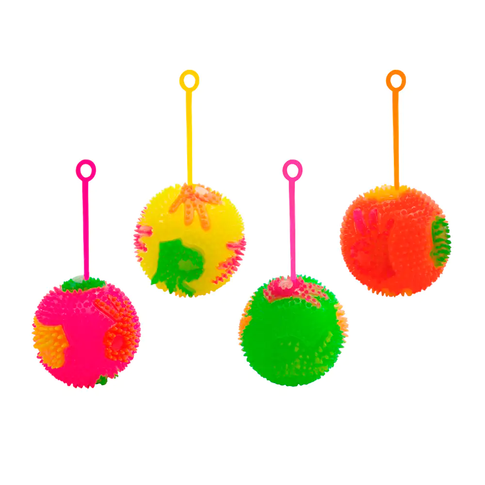 Pelota de 8cm tipo yoyo con luz y chifle, diseño de manita de ok, va…