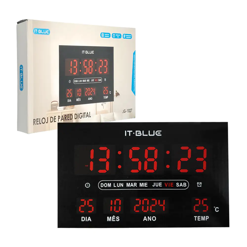 Reloj digital para pared con diseño amplio de calendario, alarma y te…