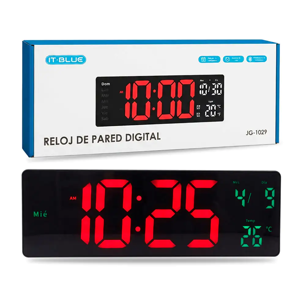 Reloj digital para pared, rectangular con alarma, calendario y temper…