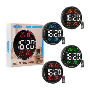 Reloj digital redondo para pared con calendario, alarma y temperatura…