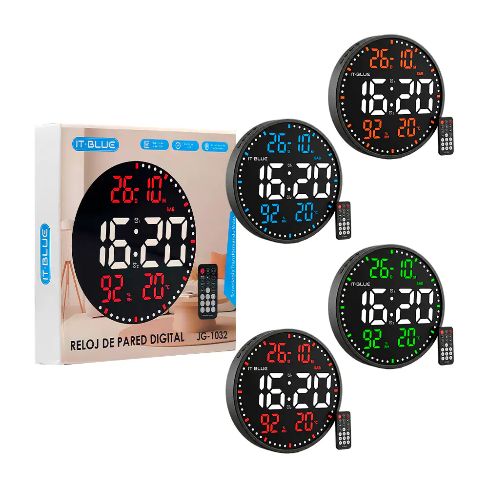 Reloj digital redondo para pared con calendario, alarma y temperatura…