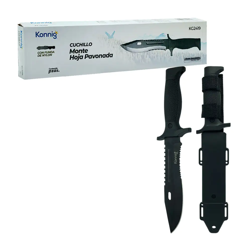 Cuchillo táctico monte hoja pavonada de acero inoxidable + funda de n…