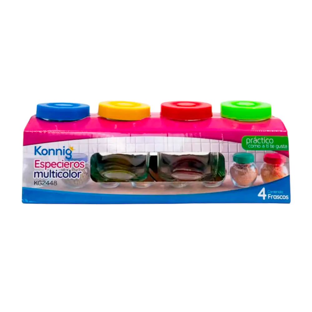 Juego de 4 especieros konnig de cristal con tapa de plástico, variedad