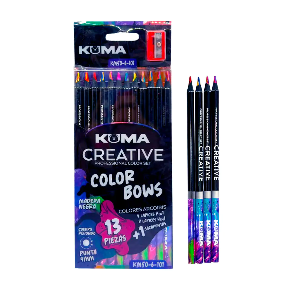 Paquete con 12 lápices de colores oscuros con punta arcoíris + sacapu…