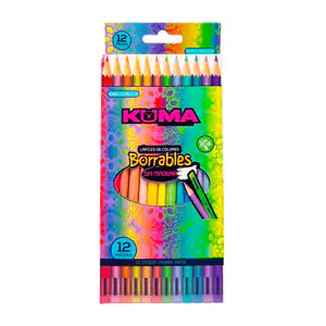 Caja con 12 lápices de colores kuma borrables en tonos pastel, varied…