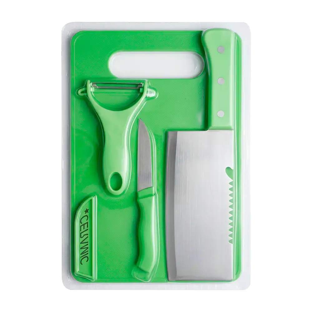 Blíster con 4 utensilios para cocina con 2 cuchillos y pelador, varie…