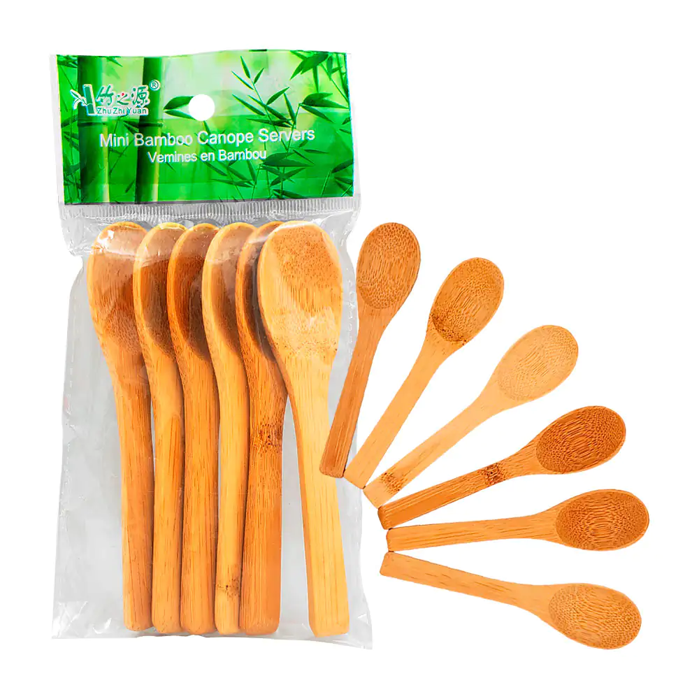 Paquete con 6 cucharas de madera bambú, 13 cm cada una