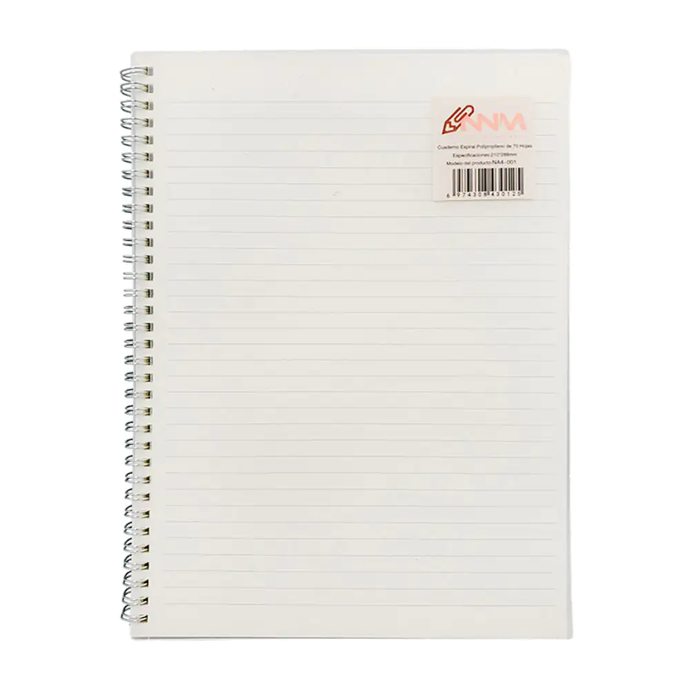 Libreta cuaderno de doble espiral con 70 hojas tamaño carta, pasta de plástico transparente