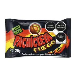 1pza paleta pachicleta fuego, paleta confitada con goma de mascar cub…