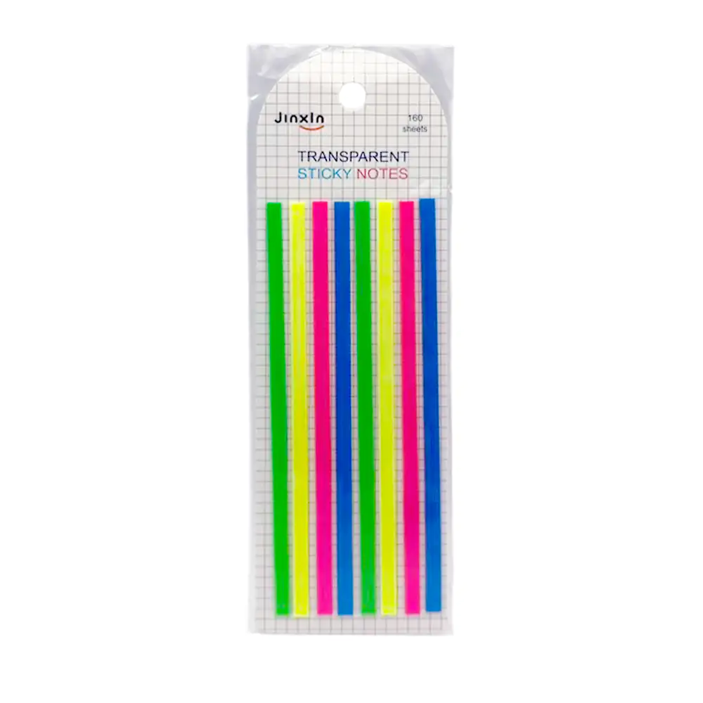 Paquete con 160 tiras de notas adhesivas - post it en colores fluorescentes, 140x5mm