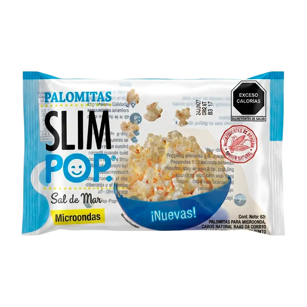 1pza palomitas slim pop sabor natural con sal de mar, 63g / palo-slim
