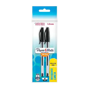 2pz Boligrafos caneta paper mate punta media 1.0mm color negro / pkg0…
