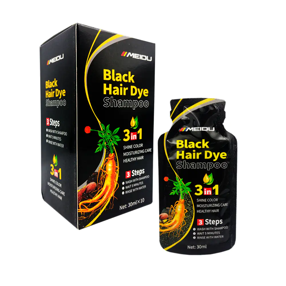 Caja con 10 sobres de shampoo meidu 3 en 1 para cabello oscuro, 30mlx…