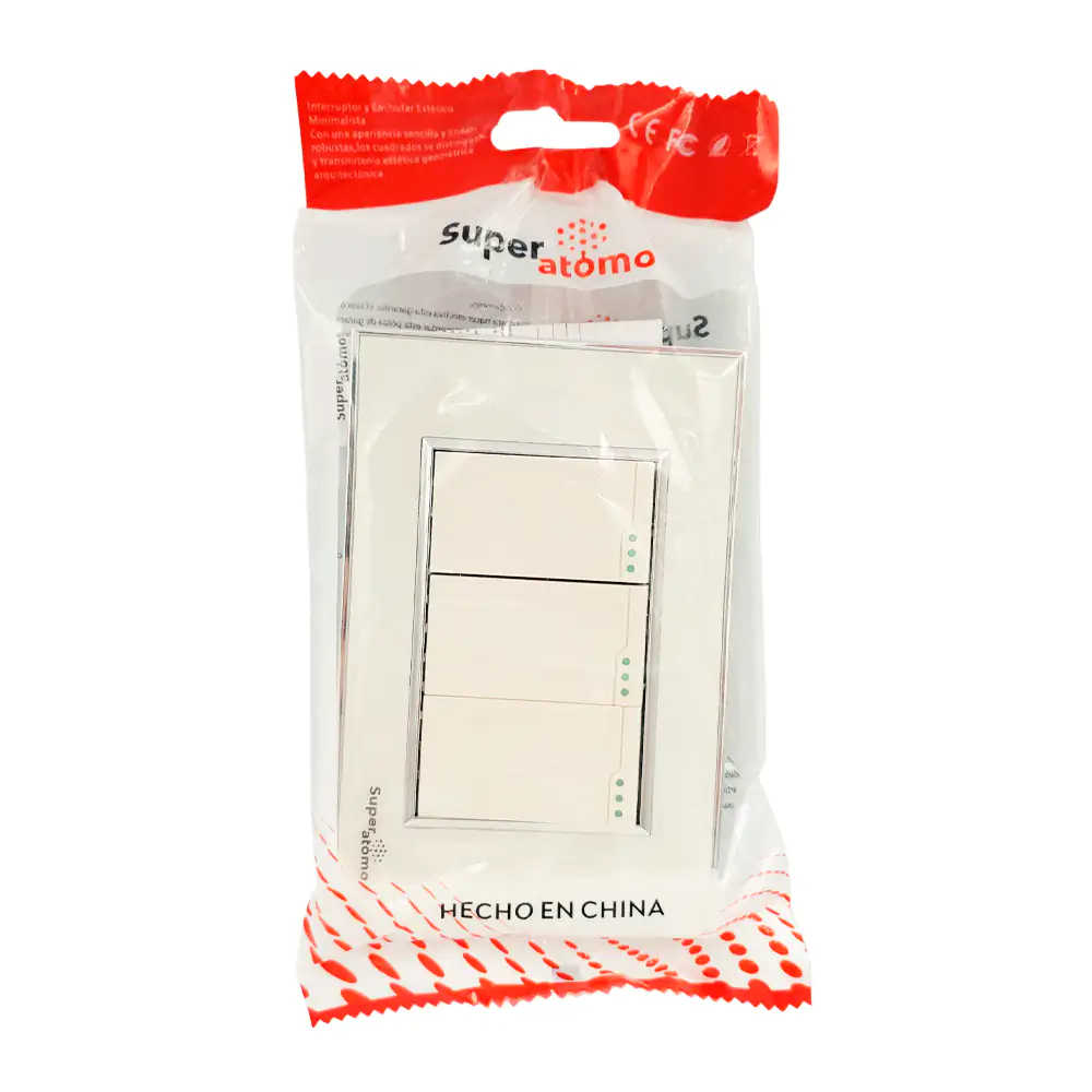 Placa - enchufe de pared en color blanco super átomo con 3 apagadores…