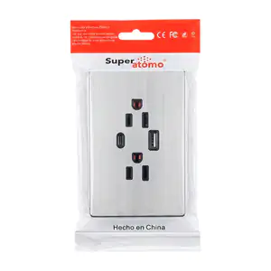 Placa - enchufe de pared moderno super átomo con 2 tomacorrientes y s…