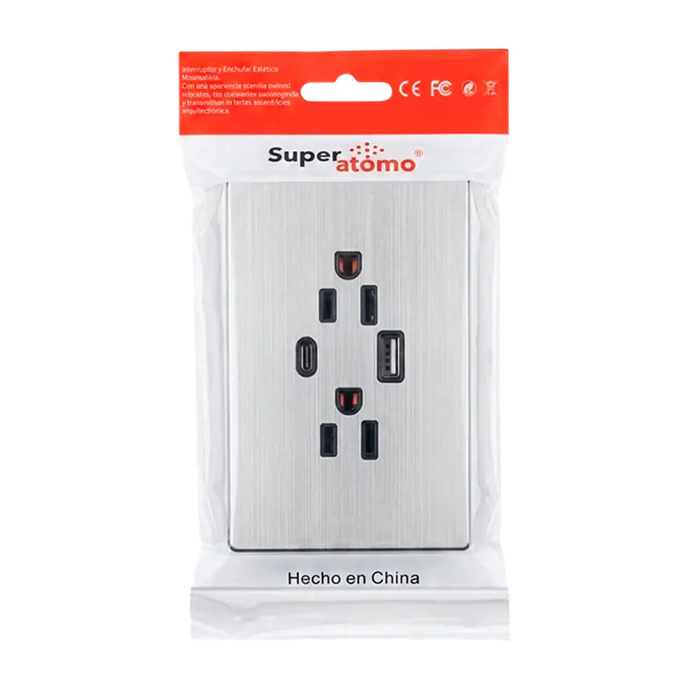 Placa - enchufe de pared moderno super átomo con 2 tomacorrientes y s…