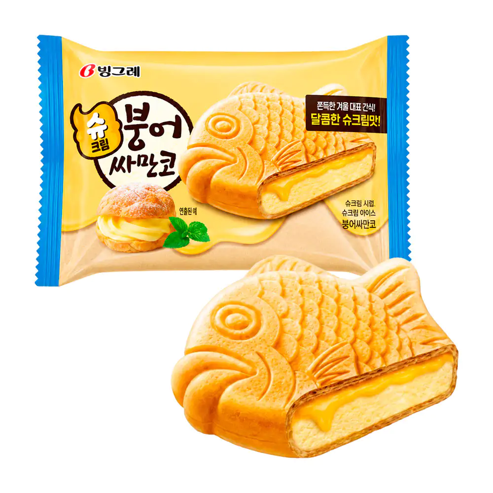 1pza helado coreano tipo sándwich en forma de pez, helado de vainilla con cubierta suave, 150ml