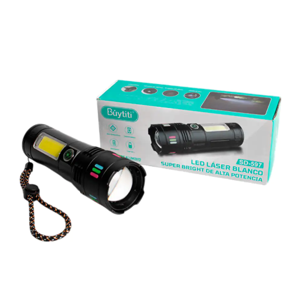 Linterna láser recargable led con zoom ajustable, luz lateral, modos …