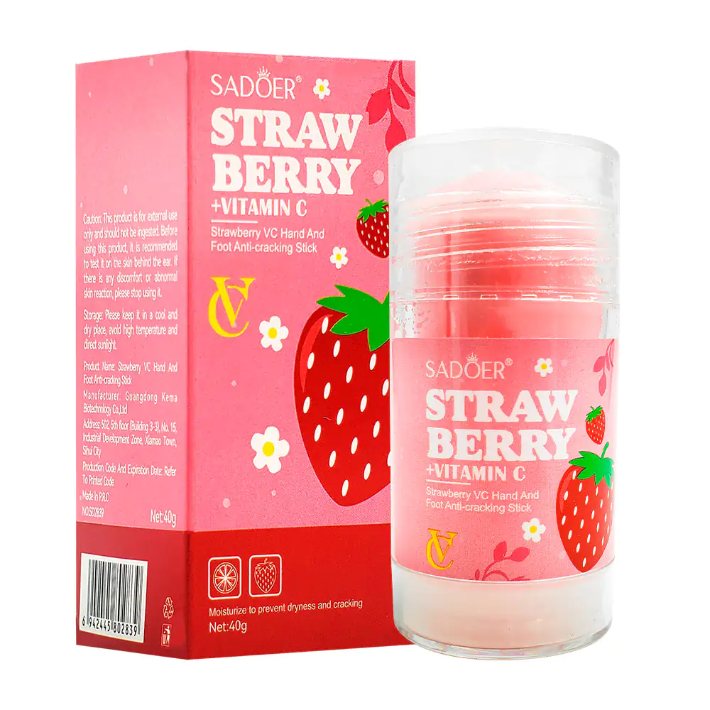 Crema en barra hidratante para manos y pies con aroma a fresa + vitamina c, 40g