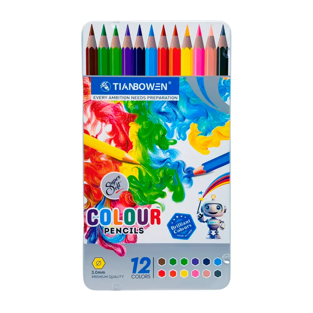 Estuche metálico con 12 lápices de colores tainbowen de punta fina, v…