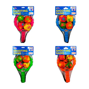 Resortera de plático con 4 bolas suaves con estamado de manchas, vari…