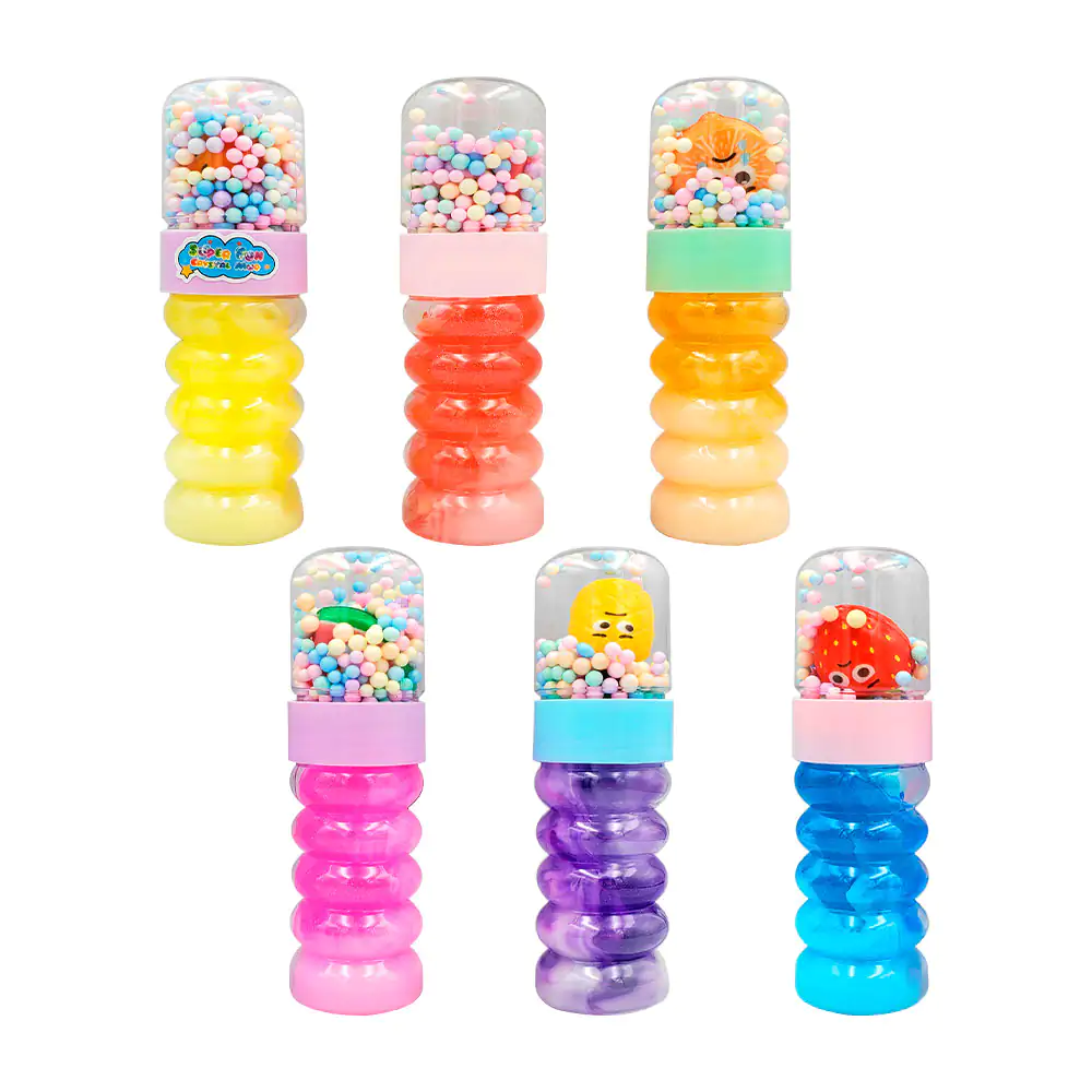 Bote de slime bicolor tapa con bolitas de colores + mini fruta, varie…