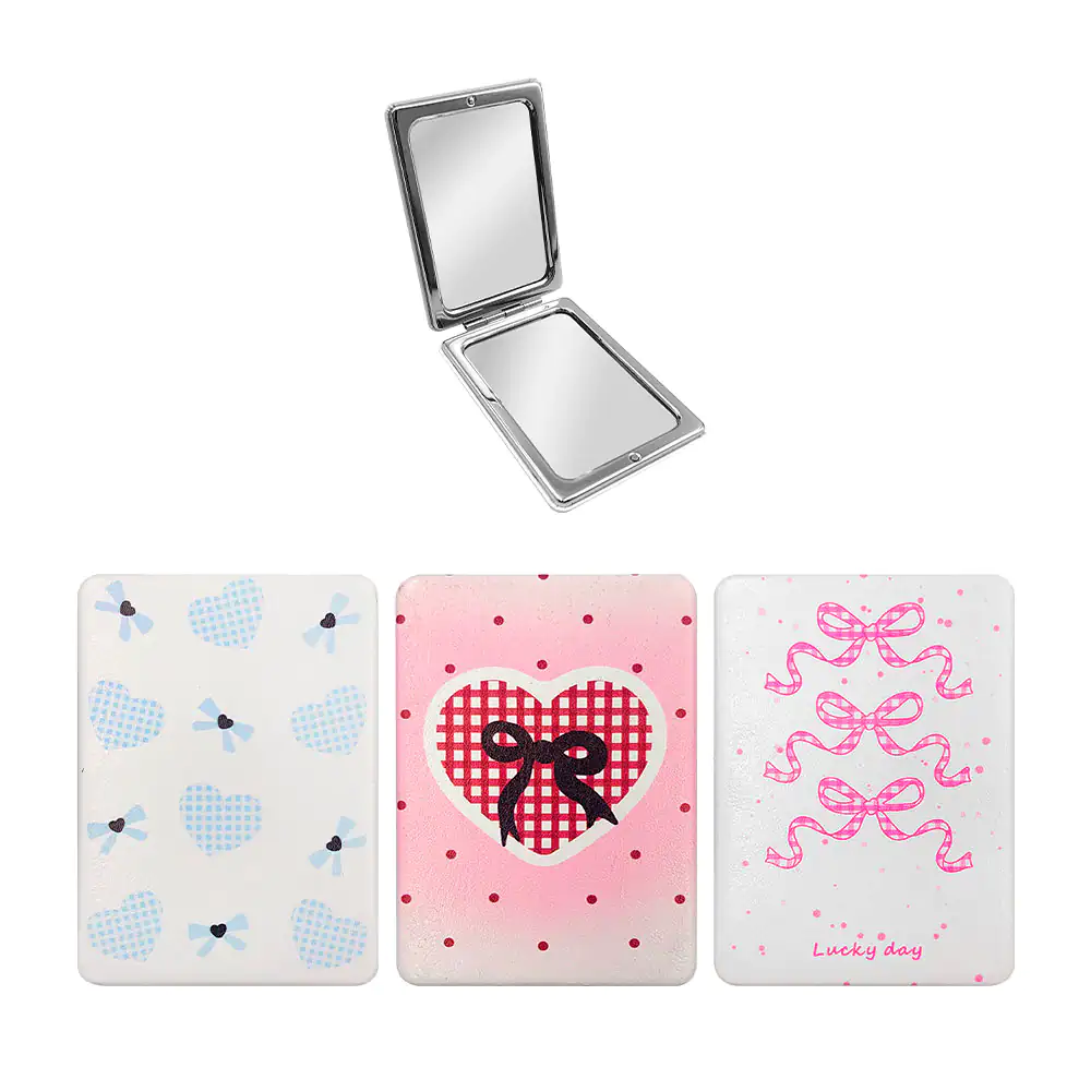 Espejo de bolsillo doble, rectangular con imán y estampado de moño co…
