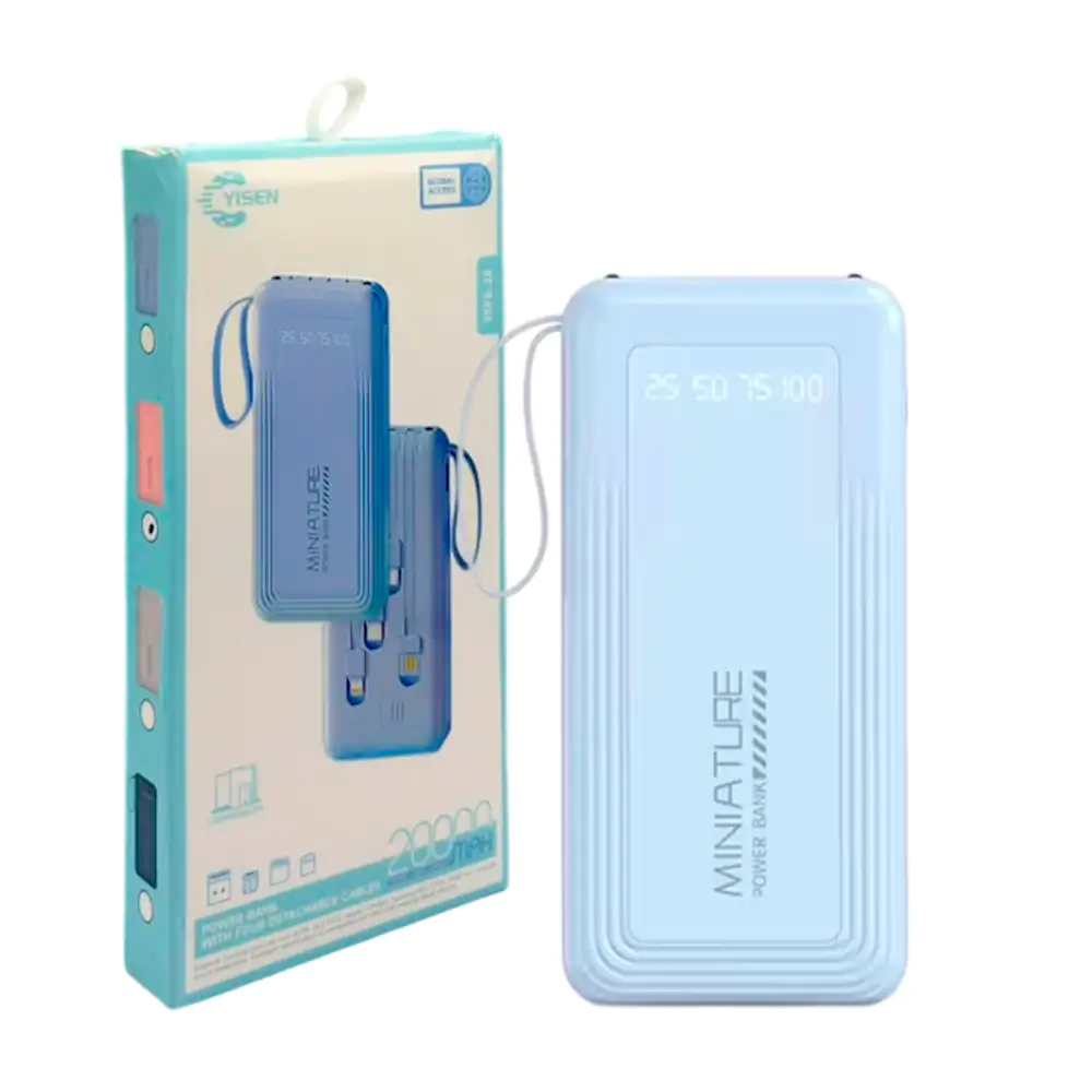 Power bank yisen 20000mah con cable ip, v8 y tipo c + luz led, varied…