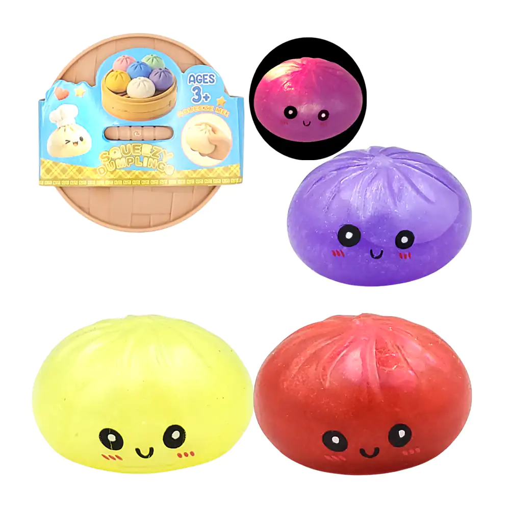 Squeeze misterioso en forma de dumpling con luz rgb y relleno de gel, variedad de colores